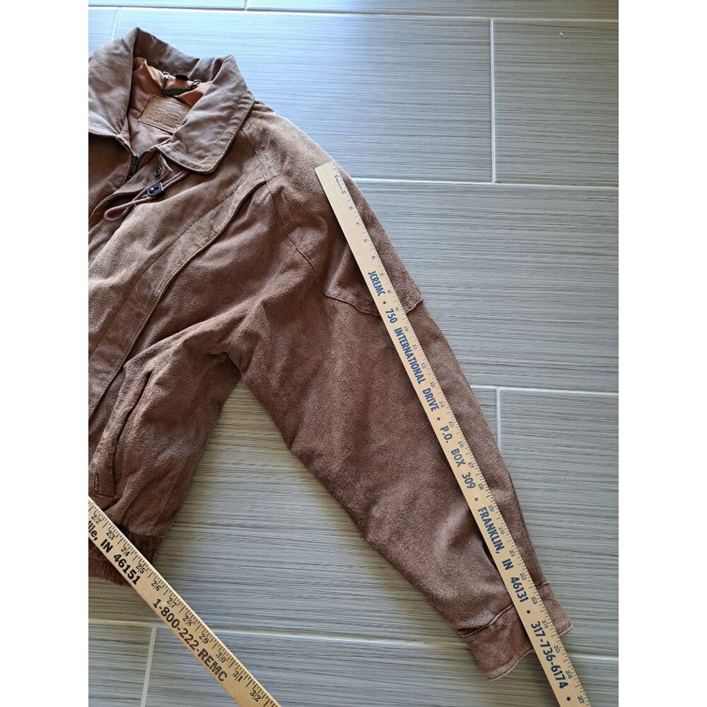Vintage Levis Mens Bomber Brown Suede Jacket Size 44 L Button Cuffs Zip Front - Picture 9 of 12